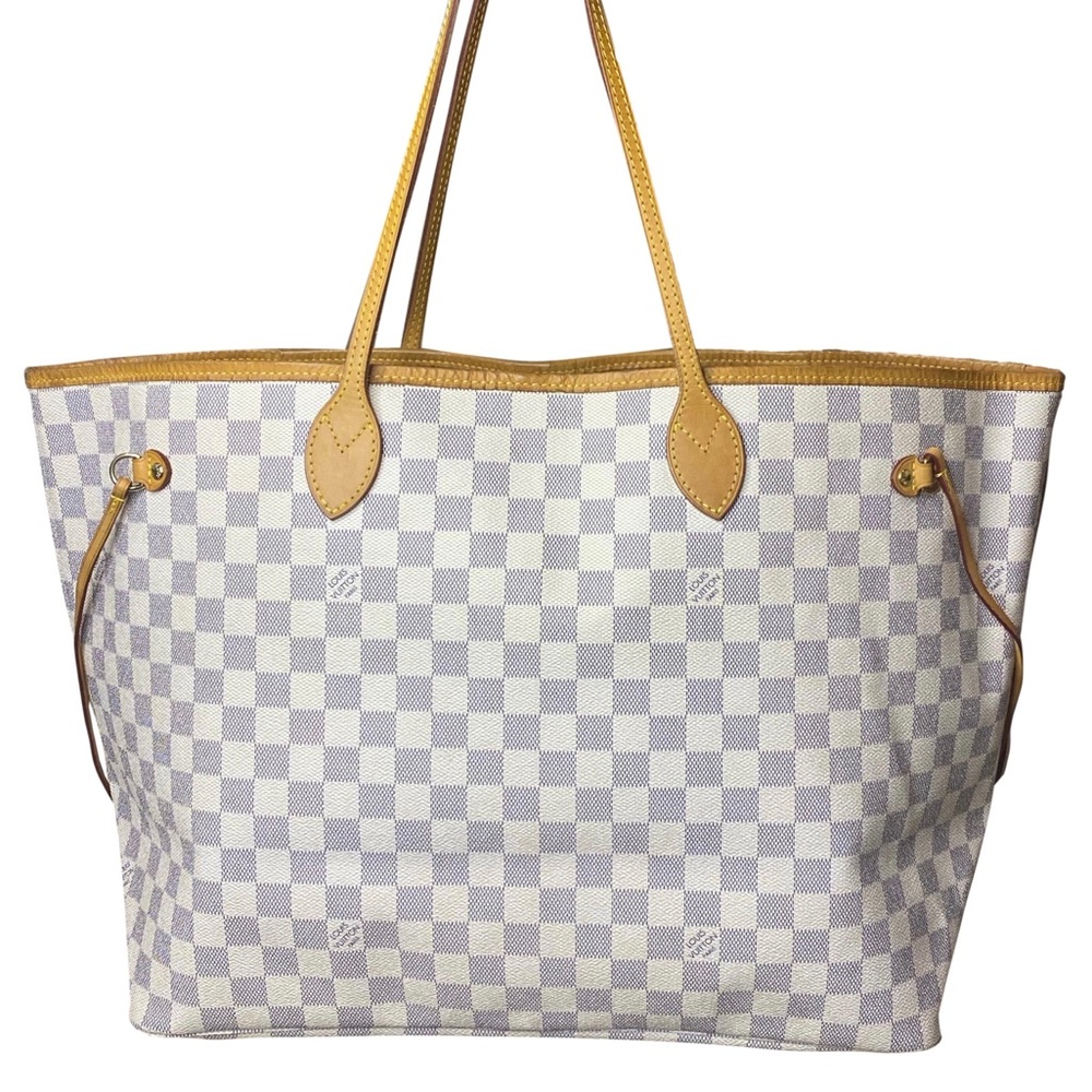 LOUIS VUITTON Damier Azur NEVERFULL GM LV DUST BAG, ORGANIZER, COA Authentic